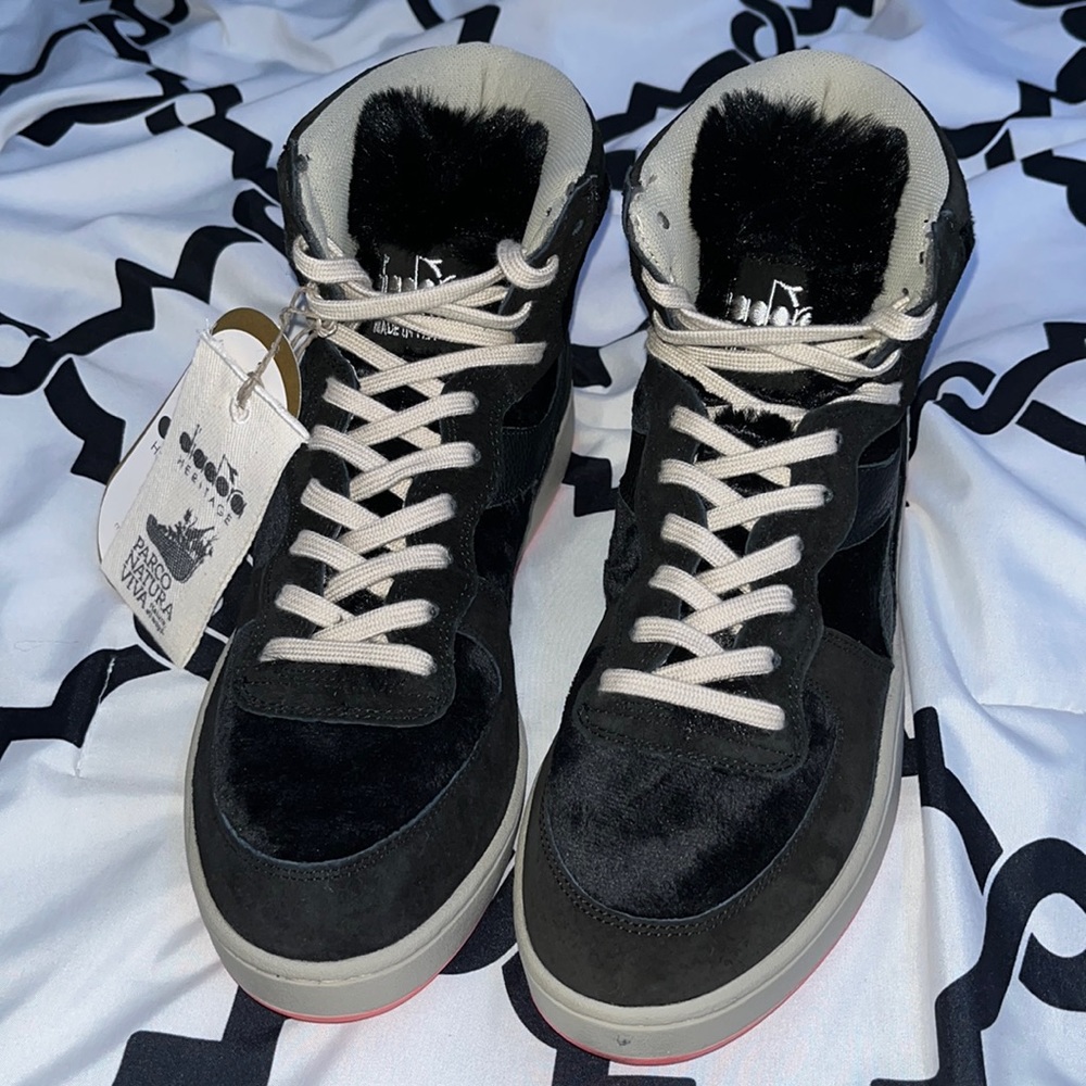 Diadora Heritage Black High top Sneakers W/ Faux fur